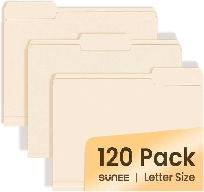 SUNEE File Folders, 120 Pack Manilla Folders 8.5 x 11, 1/3 Cut Tab for Easy Labeling and Organization, Durable Standard Paper for Home, Office, School Filing - Image 1